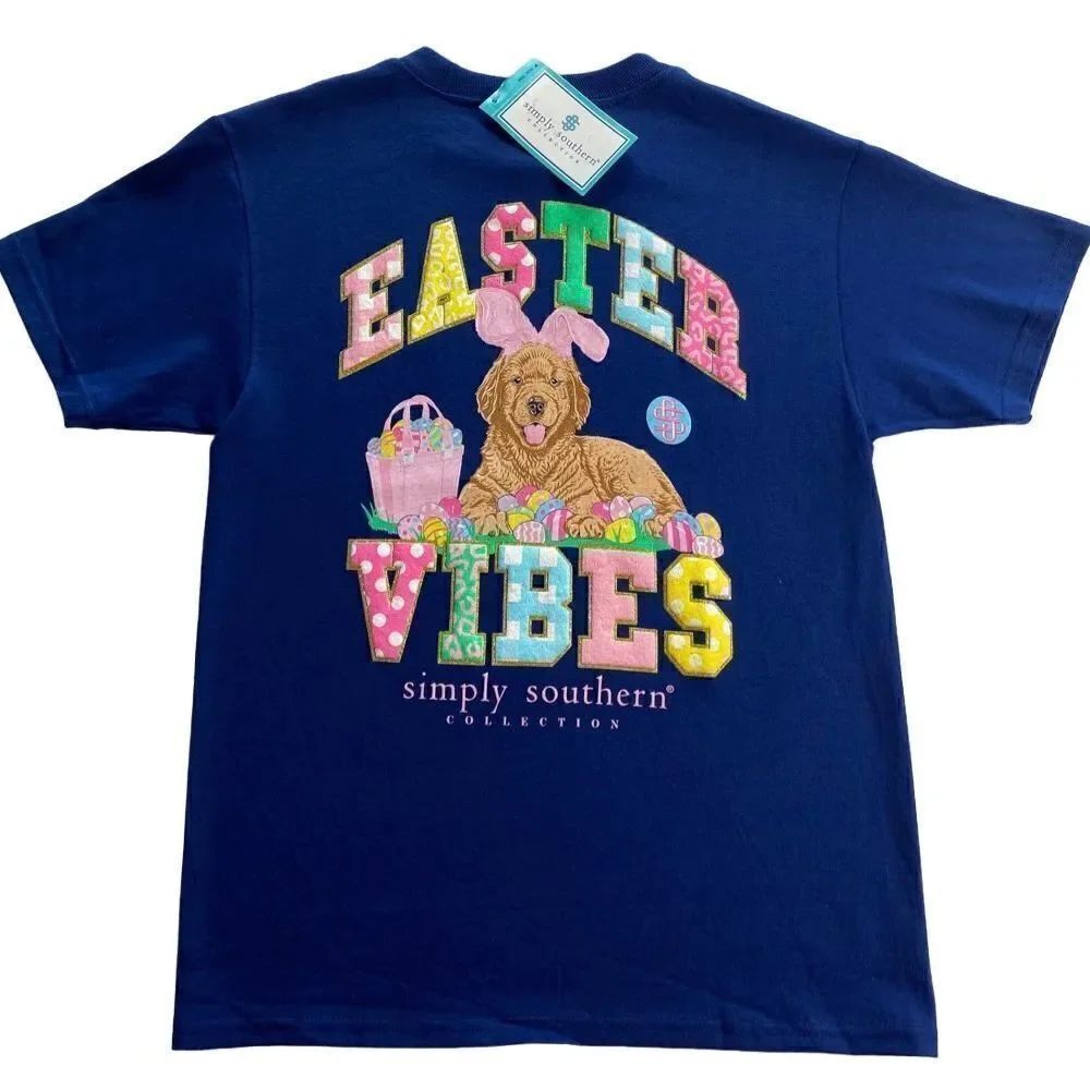 SIMPLY SOUTHERN Big Girls MEDIUM Easter Vibes - DOG - Short Sleeve Tee